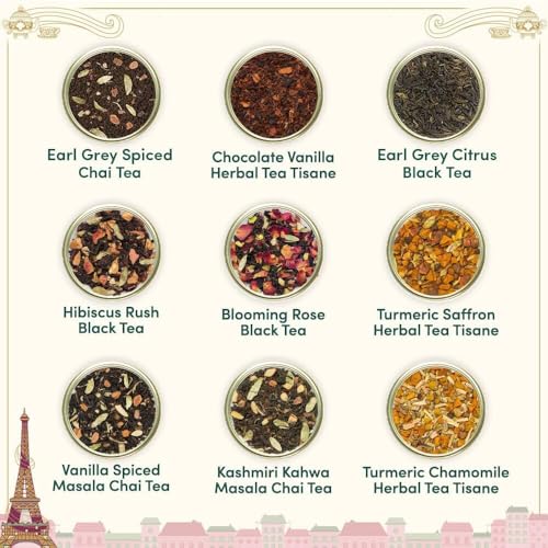 VAHDAM, Weekend in Paris Tea Gift Set for Mom | Mother’s Day Gift - 9 Assorted Teas | Travel Edition Gift Box | Natural Ingredients Luxury Tea Set | Gluten Free, Non-GMO