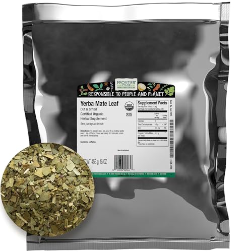 Frontier Herb Bulk Yerba Mate Leaf Organic Cut and Sifted, 1 Pound