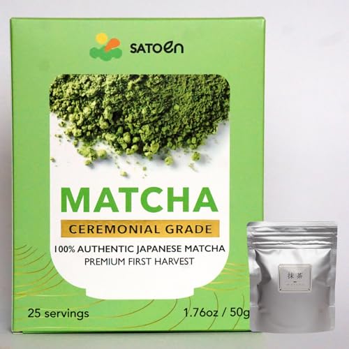 Satoen Authentic Japanese Ceremonial Grade Matcha Powder - Ceremonial Matcha Green Tea Powder from 100% Spring Premium First Harvest - Crafted for Matcha Straight Tea (100g)