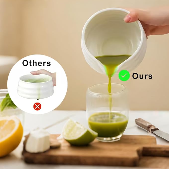 White Matcha Bowl with Spout with Cute Heart Pattern - Ceramic Chawan Matcha Bowl for Whisking Matcha -Traditional Japanese Macha Bowl Handmade