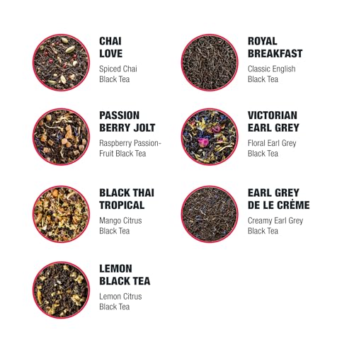 Tiesta Tea - Black Sampler Dry Flight Set, Loose Leaf, High Caffeine, Makes Hot & Iced, Assorted Tea Sets with Herbal, Chai, Fruit Black Teas & More, 7 Resealable Sample Pouches