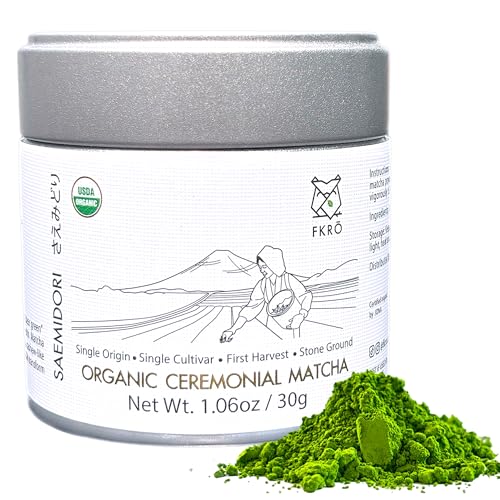 FKRO Organic Ceremonial Grade Matcha Green Tea Powder | 1st Harvest, Single Origin, Single Saemidori Cultivar | Flown in Fresh from Japan Every Month (30g/1.06oz) Tin
