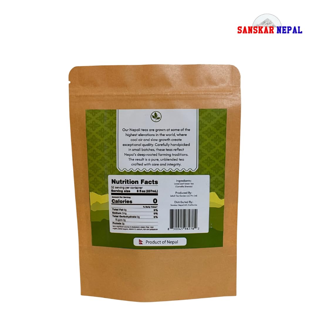 Sanskar Nepal - Green Tea, Superior Single-Origin Green Tea Leaves from Nepal, High-Altitude-Grown Loose Leaf Tea, 50 g/1.7 oz Bag Yields 25 Cups