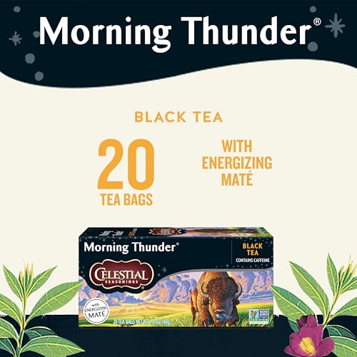 Celestial Seasonings Morning Thunder Black Tea, Caffeinated, 20 Tea Bags Box (Pack of 6)
