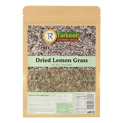 Tarkeeb Lemongrass – Dried Lemon Grass cut and sifted | Used for Cooking and Tea | All Natural | Gluten Free | NON-GMO | Vegan | Net Weight: 1.76oz/50g | Indian Origin |