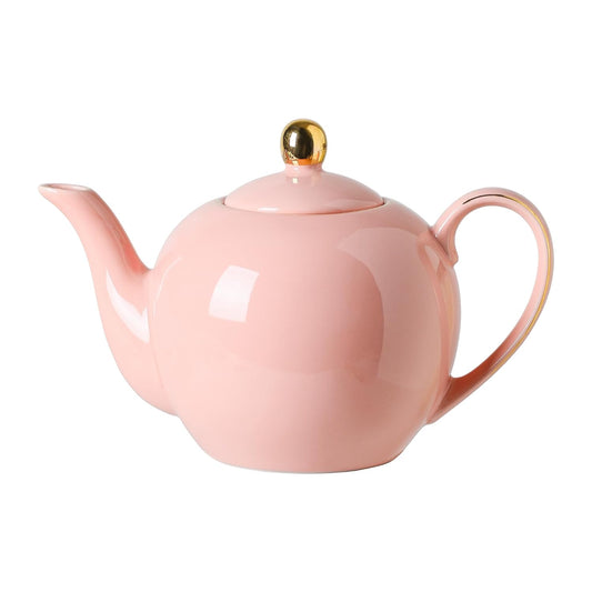 30oz Pink Porcelain Teapot, Blush Ceramic Teapot with Gold Trim, Romantic Teapot for Loose Leaf Tea, Tea Parties Gifts
