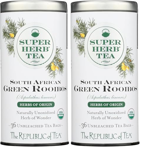 The Republic of Tea — Organic South African Green Rooibos SuperHerb Tea Tin, 36 Herbal Tea Bags, Naturally Caffeine-Free Herbs of Origin