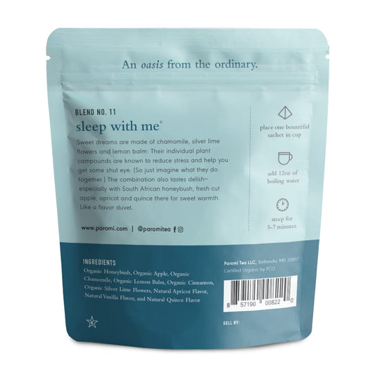 Paromi Organic Sleep with Me Herbal Tea, Resealable Pouch, 15 Count — Chamomile, Honeybush &amp; Apple, Caffeine Free, Pyramid Sachets