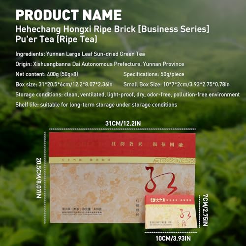 Organic Pu-erh Tea Brick Gift Set - Aged 10 Years Organic Pu'er Ripe Tea Cake, 50g x 8 Cakes Pu-erh, Premium 2015 Harvest Aged Fermented Chinese Black Puerh Traditional Puer for Gifts, Daily Drinking