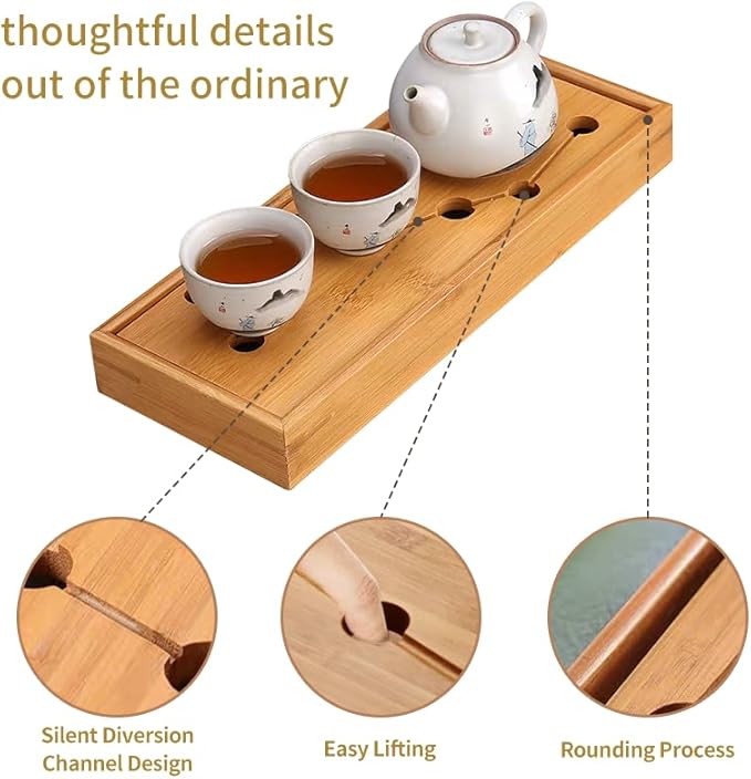 Seven Stars Bamboo Tea Tray 11.8x4.84x1.38in Gongfu Tea Tray Chinese Tea Set Japanese/Chinese Gongfu Tea Table Home Furnishing Serving Water Storage