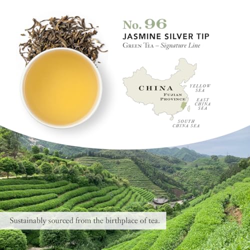 Smith Teamaker Jasmine Silver Tip No. 96 Green Tea with Jasmine Blossoms, Caffeinated, Sugar-Free, Sustainably Grown, Full Leaf Green Tea Bags, 15 Sachets, 1.3oz each