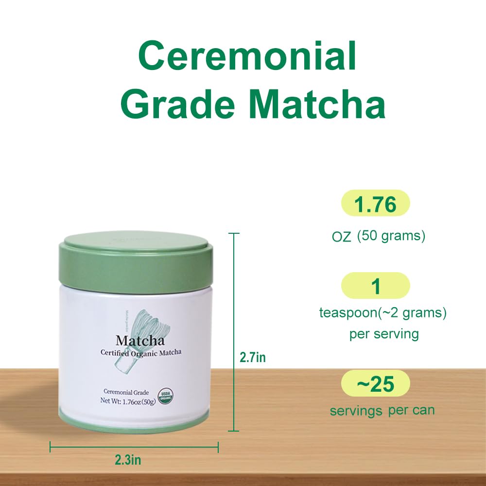 MatchAdmire Matcha Powder Ceremonial Grade USDA Organic, Premium First Harvest Green Tea Powder,Unsweetened Authentic, Rich Flavor,100% Vegan with No Fillers,Radiation-Free Matcha(1.76oz/50g)