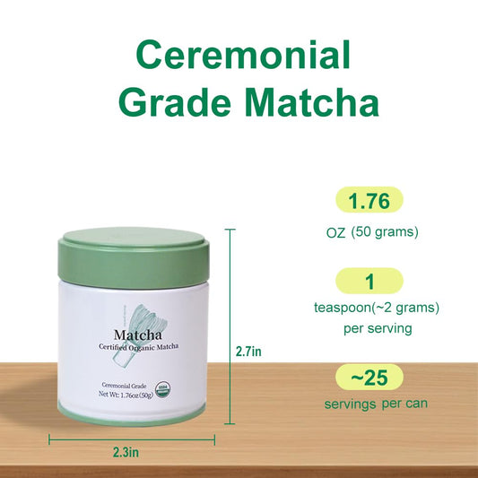 MatchAdmire Matcha Powder Ceremonial Grade USDA Organic, Premium First Harvest Green Tea Powder,Unsweetened Authentic, Rich Flavor,100% Vegan with No Fillers,Radiation-Free Matcha(1.76oz/50g)