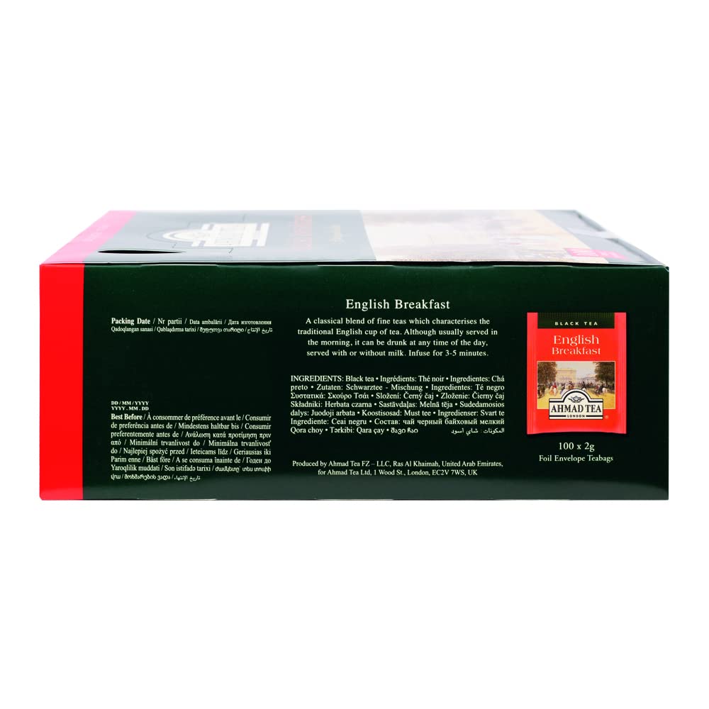 Ahmad Tea Black Tea, English Breakfast Teabags individually wrapped in foil, 100 ct - Caffeinated & Sugar-Free