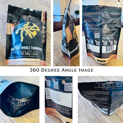 5Senses Dried Whole Turmeric Root | Curcuma | Tribal Melody | Single Origin, Non-GMO, Fairtrade | Whole Turmeric Root | Vegan | Gluten Free | Sun Dried | Indian Spice (3.5oz/100g)