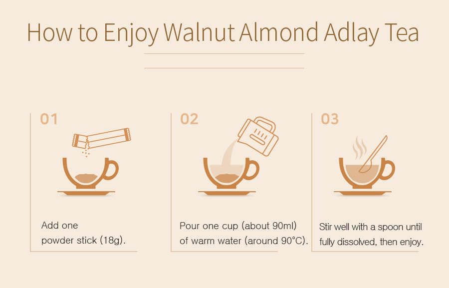 Damtuh Walnut Almond Adlay Tea Zero Sugar Drink Mix – Korean Yulmu Cha (Job’s Tears) Roasted Grain Nut Latte-Style Powder, Sweetened with Stevia, Caffeine-Free, 18g x 40 Sticks