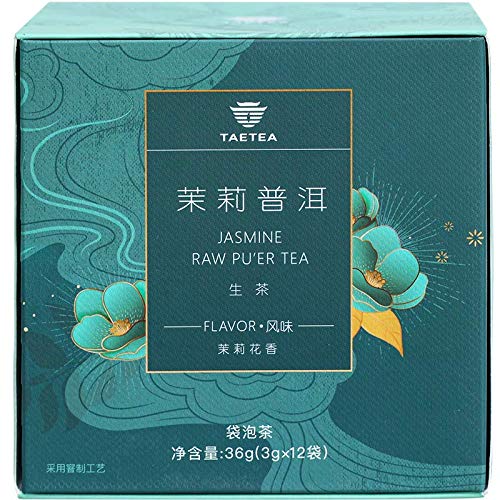 TAETEA Puerh Tea Bags, Pu-erh Assorted Tea Sachets Pack with Aged Fermented Puerh Tea Loose Leaf 12 Bags (Jasmine)