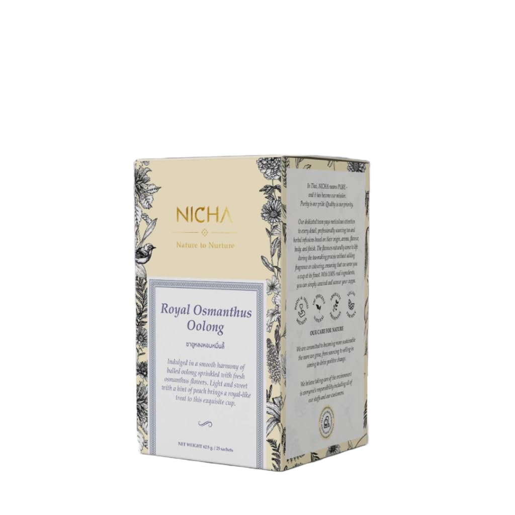 นิชา Aromatic Osmanthus Oolong Tea Bags – Premium Wulong Tea Sachets – Delicate Floral Scent & Smooth Flavor – Hot & Cold Brew (2.5g x 25 Sachets)