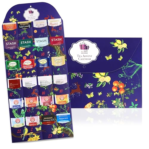Assorted Teas Gift Advent Calendar, Seasonal Tea Sampler Variety Pack (24 Count, 24 Flavors) Holiday Gift for Family, Friends, Coworkers, Mom, Dad, Wife, Husband