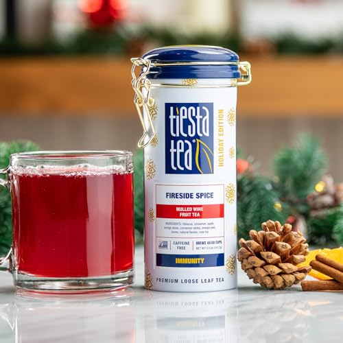 Tiesta Tea - Holiday Loose Leaf Tea Gift Set, High to Non-Caffeinated Holiday Blends, 3 Tins of Hot & Iced Brews Variety Pack, Fireside Spice, Peppermint Cocoa & Cocoa Mocha