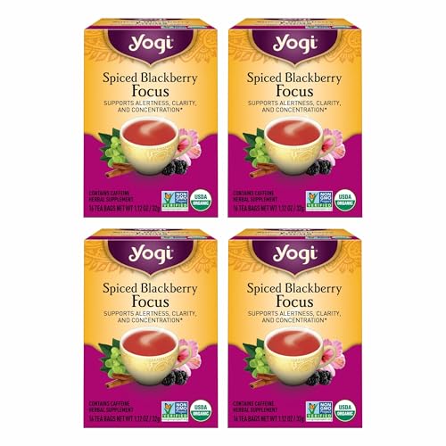 Yogi Spiced Blackberry Focus Tea, Vegan Friendly, Kosher, USDA Certified Organic, Non-GMO, 16 Tea Bags (Pack of 6)
