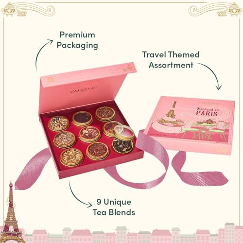 VAHDAM, Weekend in Paris Tea Gift Set for Mom | Mother’s Day Gift - 9 Assorted Teas | Travel Edition Gift Box | Natural Ingredients Luxury Tea Set | Gluten Free, Non-GMO