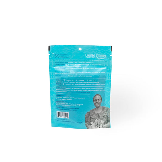 JusTea KENYAN EARL GREY Loose Leaf Black Tea, 40+ Cups Pouch, 4/5 Caffeine | Fair-Trade KENYAN EARL GREY Loose Leaf Black Tea. 90g/3.2oz Resealable Pouch. Steeps 40+ cups. 4/5 Caffeine. Organic.
