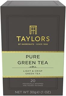 Taylors of Harrogate Pure Green Tea, Individually Wrapped Bags, 20 Count (Pack of 1), Delicate, Mellow and Crisp, Caffeinated, Enjoy Hot or Iced, 20 Teabags