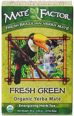 The Mate Factor Yerba Mate Energizing Herb Tea Bag, Organic Fresh Green, 24-Count Box 2.96 oz