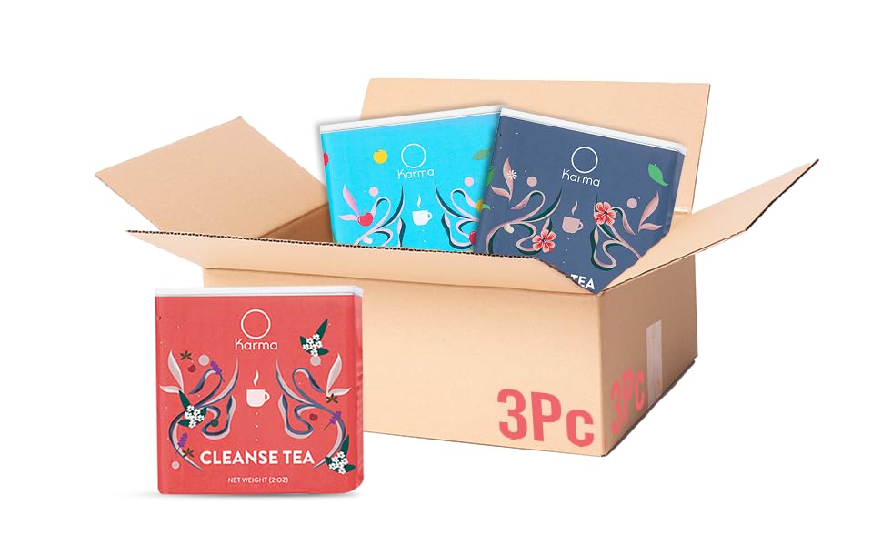 Karma Variety Tea Pack - Refresh, Cleanse and Calm - Organic Tea Blend - Caffeine-Free - Non-GMO, Calming & Cooling Herbs & Spices