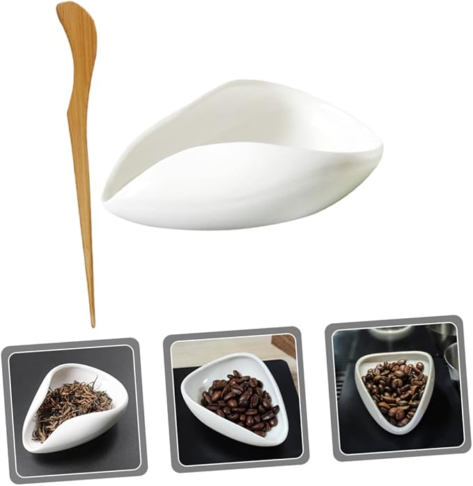 Ceramic Tea Leaves Holder Plate 3.93X2.95 Inch Loose Tea Leaf Storage Tray Coffee Bean Display Dish for Gongfu Ceremony Home Office Use