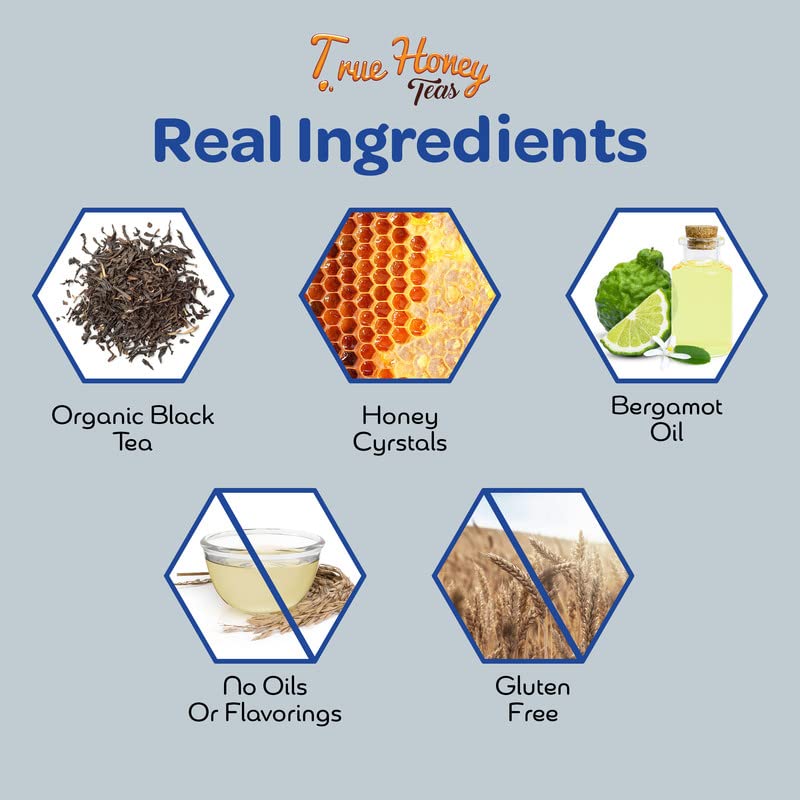True Honey Earl Grey Tea Bags - Honey Crystals Blended in Every Sachet - Positive Immune Support - All Natural Organic Herbal Caffeinated Tea Bag 24 Count