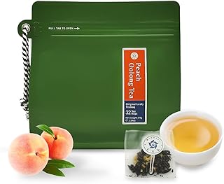 RIANTEA Peach Oolong Tea Bags - 32 Individually Wrapped Teabags (2.25oz/62g) - Low Caffeine, Smooth Flavor - Hot or Iced Tea - Original Leafy Tea