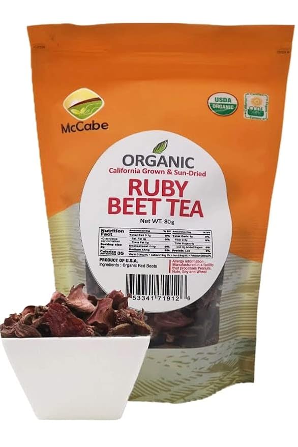 McCabe Organic Sun-Dried Ruby Beet Tea - Organic Beet Root Tea 80g (Pack of 2), Rich with Fiber & Minerals, USDA and Ccof Certified, Product of USA