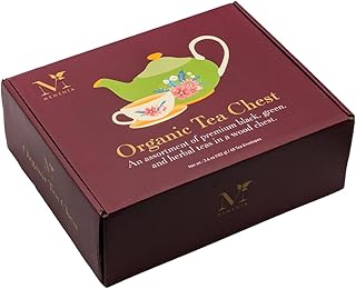 Mementa Inc Organic Wooden Tea Chest - 60 Tea Bags Individually Wrapped : Assorted Tea Variety Pack containing Black, Green, and Herbal caffeine-free teas : Tea Sampler Tea Set
