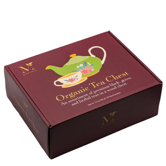 Mementa Inc Organic Wooden Tea Chest - 60 Tea Bags Individually Wrapped : Assorted Tea Variety Pack containing Black, Green