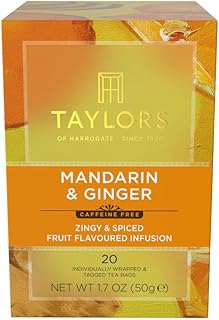 Taylors of Harrogate Mandarin & Ginger, Herbal Tea, Individually Wrapped Bags, 20 Count (Pack of 1), Zingy, Fragrant & Spiced, Caffeine-Free, Enjoy Hot or Iced, 20 Teabags