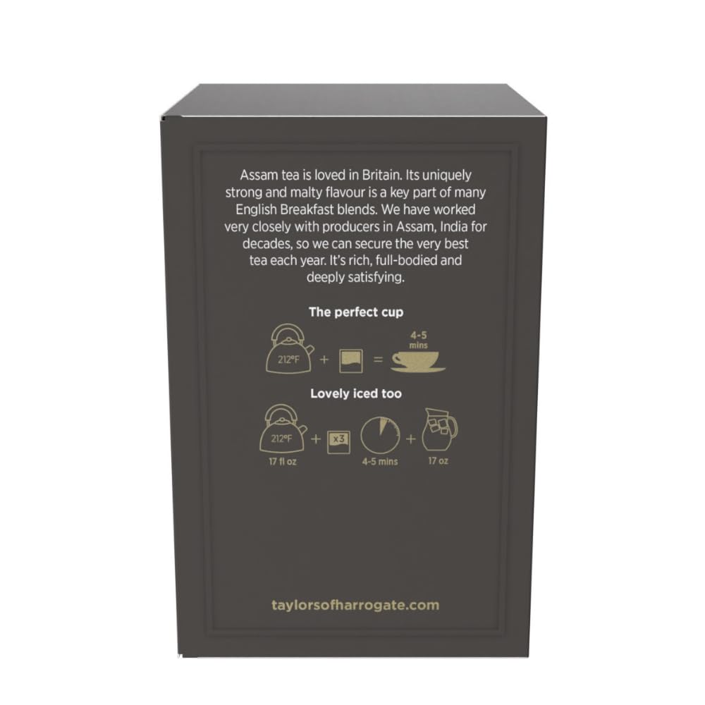 Taylors of Harrogate Assam Black Tea Bags, 50ct (Pack of 1) | Full-bodied, Satisfying and Malty, Caffeinated, Enjoy Hot or Iced, At Breakfast or with Milk. One 4.4 Oz Box.