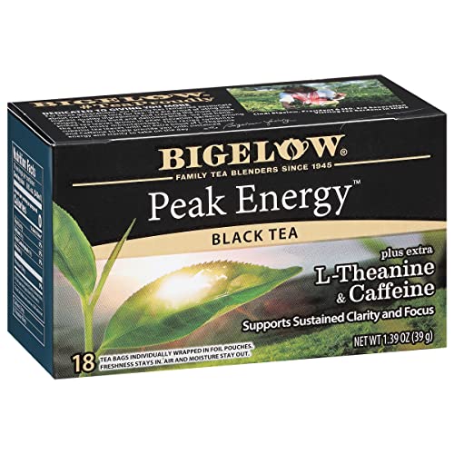 Bigelow Tea Peak Energy plus L-Theanine Black Tea, Caffeinated, 18 Total Tea Bags (Pack of 1)