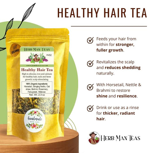 HEALTHY HAIR TEA — An Organic mineral-rich Herbal Blend to build Strong, Healthy Hair and avoid hair thining Formulated by Master Herbalist Khabir - Non-GMO, No Additives