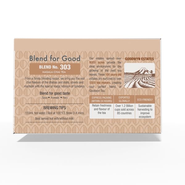 Goodwyn Masala Chai Tea – 100 Individually Wrapped Plastic-Free Tea Bags, Medium Caffeine Black Tea with Pure Indian Spices Cardamom Clove Cinnamon