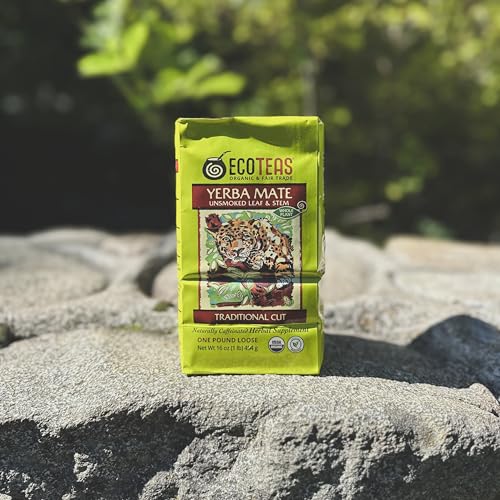ECOTEAS Organic Yerba Mate Loose Leaf Tea – Unsmoked (Air Dried) Traditional Cut – 1 lb – From Argentina – Kosher, Non-GMO, Gluten-Free (Pack of 1)