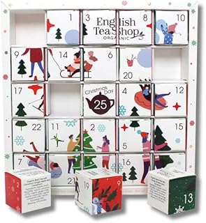 English Tea Shop Organic White Ornaments Advent Calendar Puzzle 25 Loose Leaf Tea Pyramid Bags