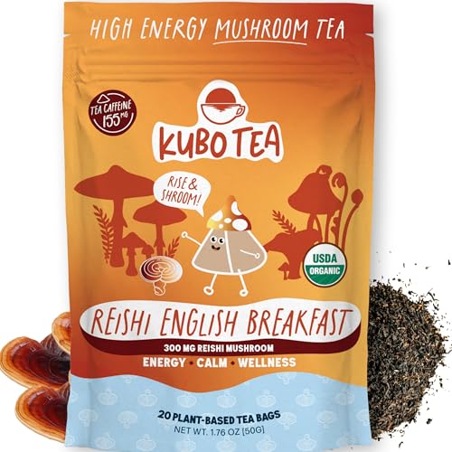 Kubo Lion’s Mane Chai Tea Bags | Organic High Caffeine (155mg) Black Tea + Lion’s Mane Mushroom | 20 Pyramid Count | Caffeinated Tea for Calm Focus & Mind Support | Healthy Coffee Alternative, Calorie Free