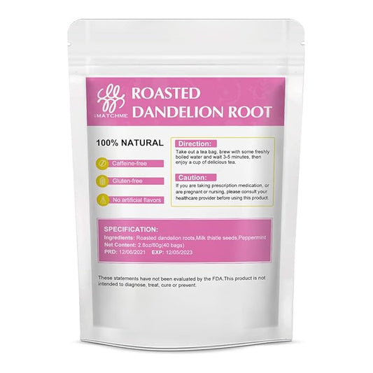 Premium Roasted Dandelion Root Tea with Milk Thistle and Peppermint - Herbal Tea for Cleanse and Digest, 40 bags