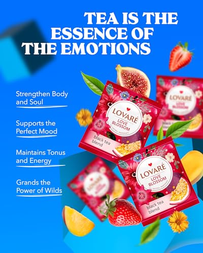 Individually Wrapped Tea Bags By Lovare Made in Ukraine - Black and Green, Floral, Passion Fruit, Huchlebbery Herbal Set with Flowers - Gift Box For Blooming Tea Lovers Men & Women - 48 g (24 tea bags x 2 g each) (Love Blossom)