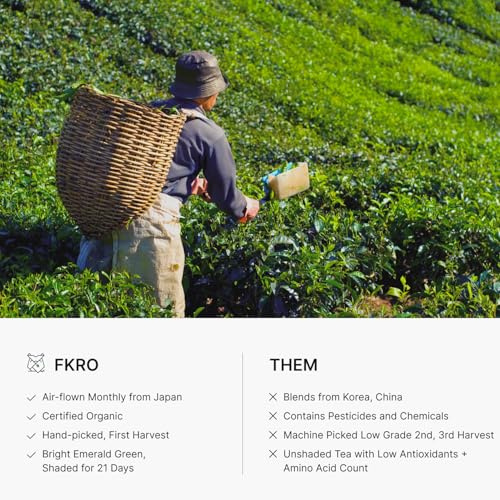 FKRO Organic Ceremonial Grade Matcha Green Tea Powder | 1st Harvest, Single Origin, Single Okumidori Cultivar | Sugar-free | Flown in Fresh from Japan Every Month (30g/1.06oz) Pouch