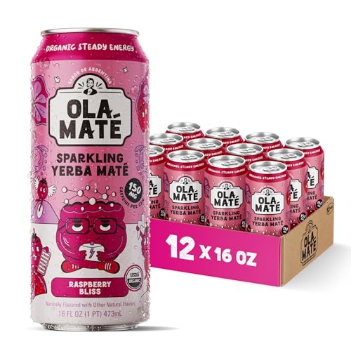 Yerba Mate Energy Drink - Low Sugar Sparkling Tea Cans Variety Pack with Ashwagandha, Lion’s Mane, USDA Organic Clean Energy Drink with 150mg Natural Caffeine, Ola Maté