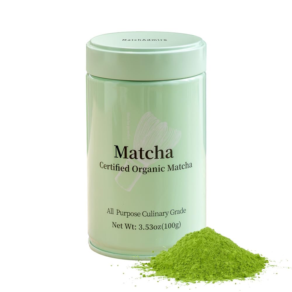 MatchAdmire Matcha Green Tea Powder - Premium First Harvest USDA Organic Gluten-Free Vegan, 100% Pure Unsweetened No Additives, 3.53oz Tin (All Purpose Culinary Grade Matcha)