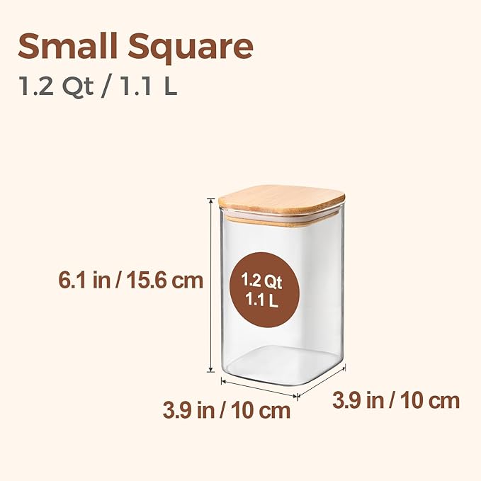ComSaf Glass Storage Containers with Lids, 1.2 Qt Glass Jars with Lids, Clear Food Storage Jar